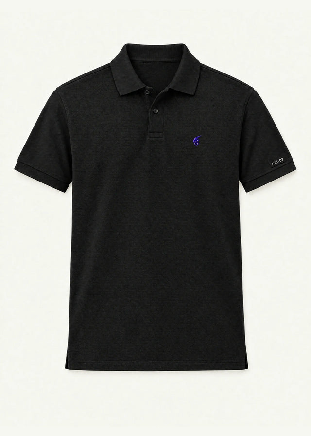 Black KIMI polo, women's line; chest embroidery about 30 mm, original proportions