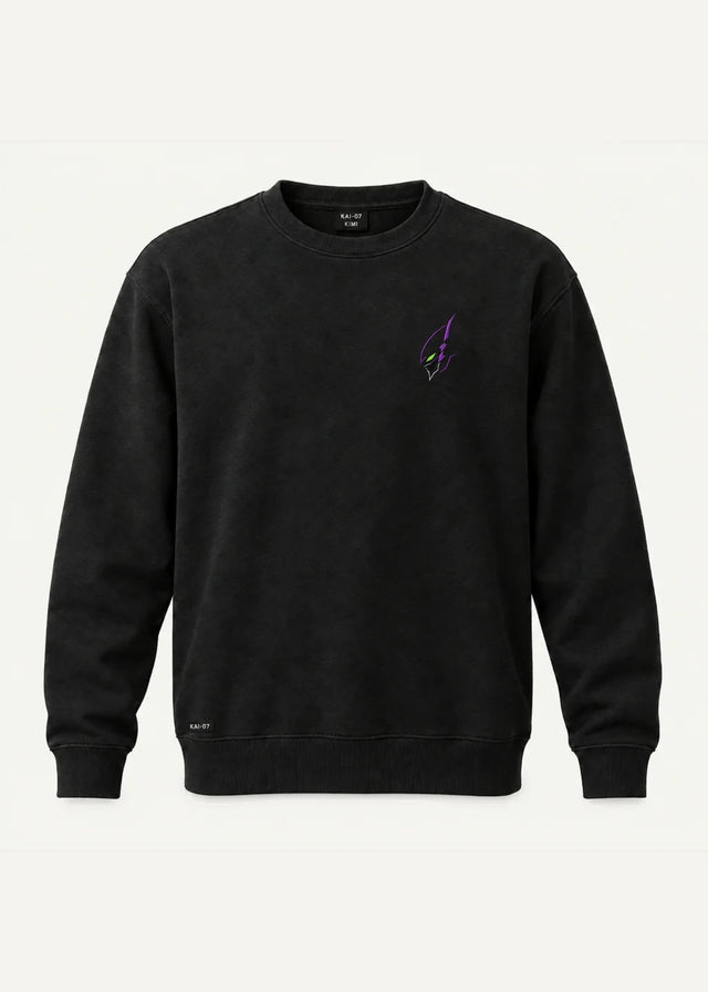 Black KIMI sweatshirt, women's line; chest embroidery about 100 mm, original proportions