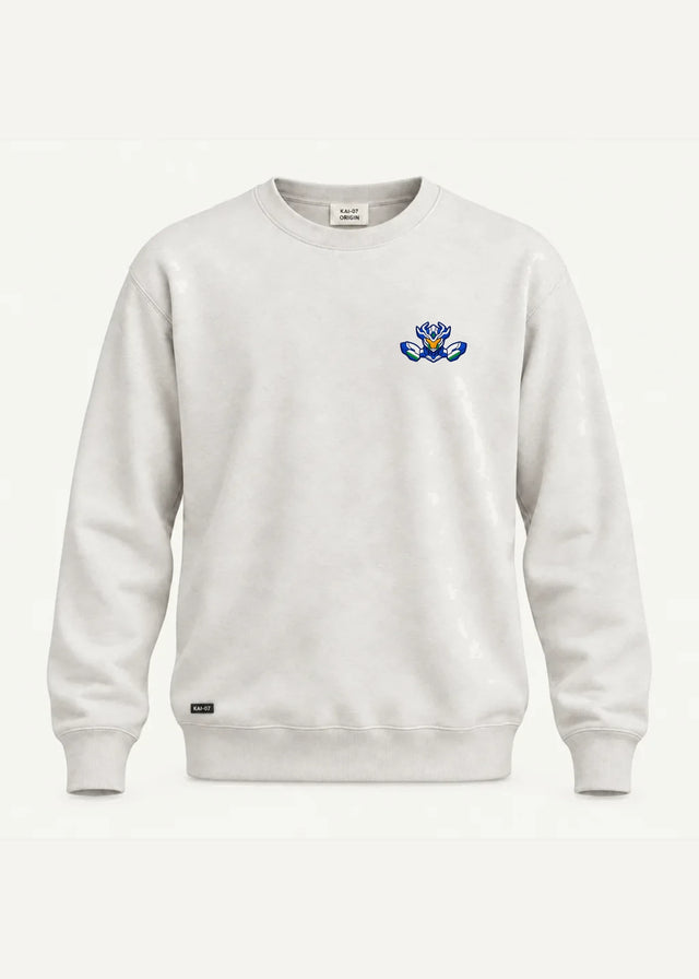 White ORIGIN sweatshirt, women's line; chest embroidery about 100 mm, original proportions