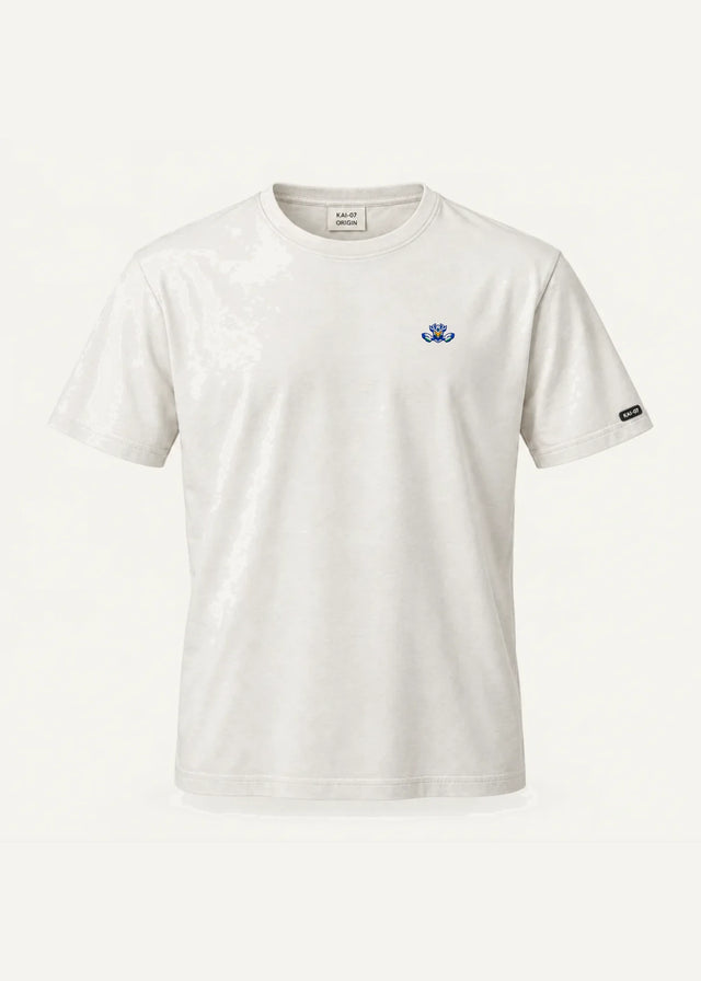 White ORIGIN T-shirt, women's line; chest embroidery about 50 mm, original proportions