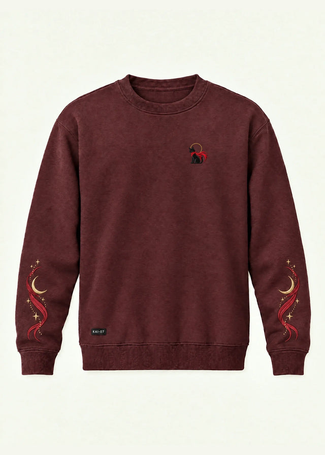 Burgundy RAGÚ sweatshirt, women's line; chest embroidery about 50 mm, original proportions