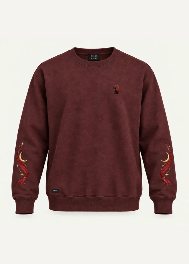 Burgundy RAGÚ sweatshirt, women's line; chest embroidery about 50 mm, original proportions