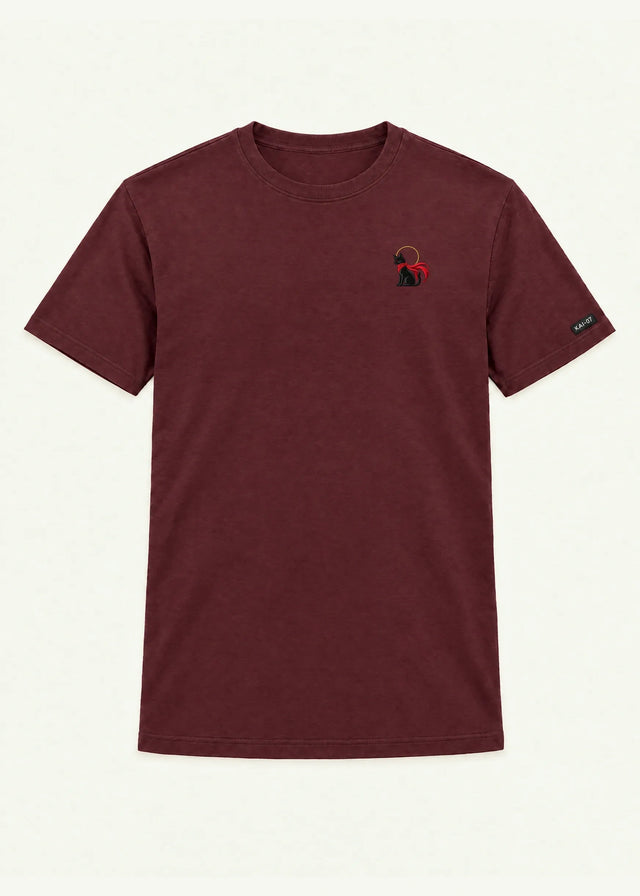 Burgundy RAGÚ T-shirt, women's line; chest embroidery about 50 mm, original proportions