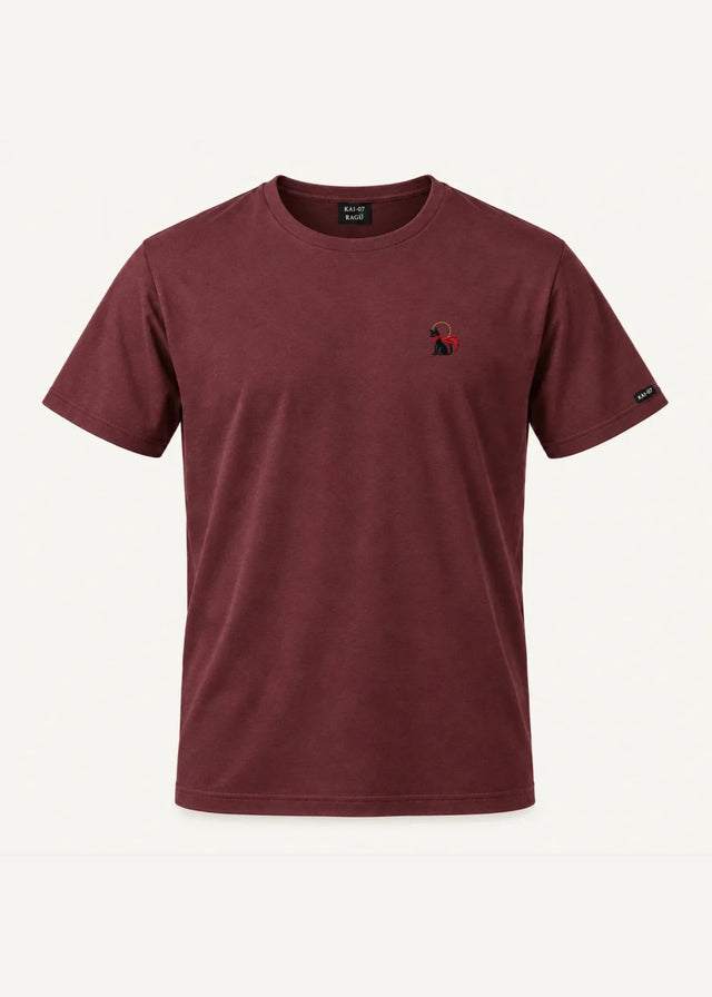 Burgundy RAGÚ T-shirt, women's line; chest embroidery about 50 mm, original proportions