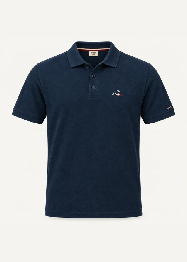 Navy SHIN polo, women's line; chest embroidery about 50 mm, original proportions