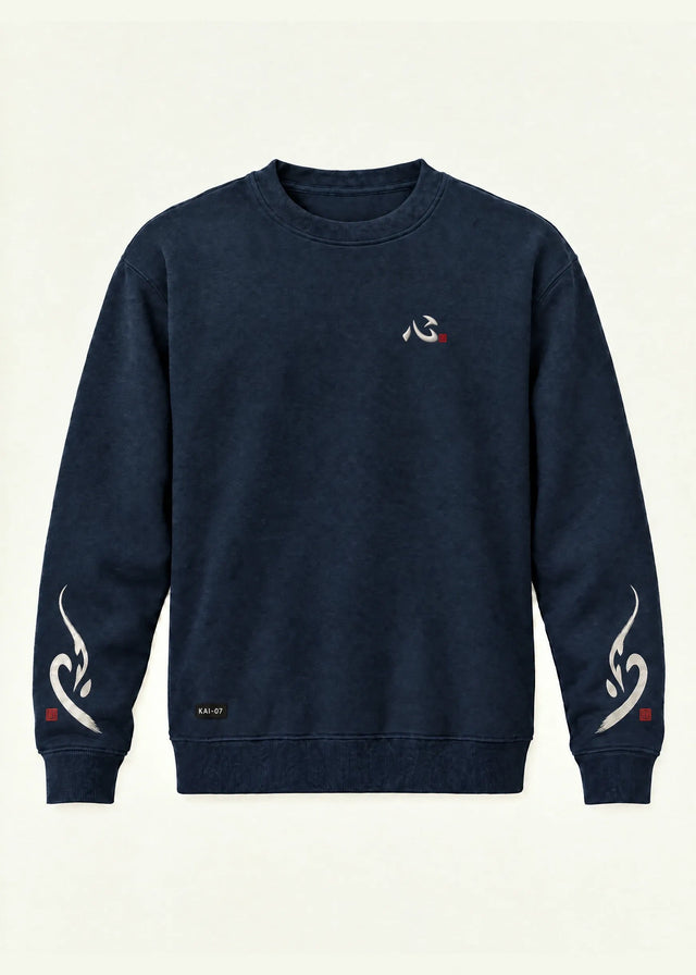 Navy SHIN sweatshirt, women's line; chest embroidery about 50 mm, original proportions