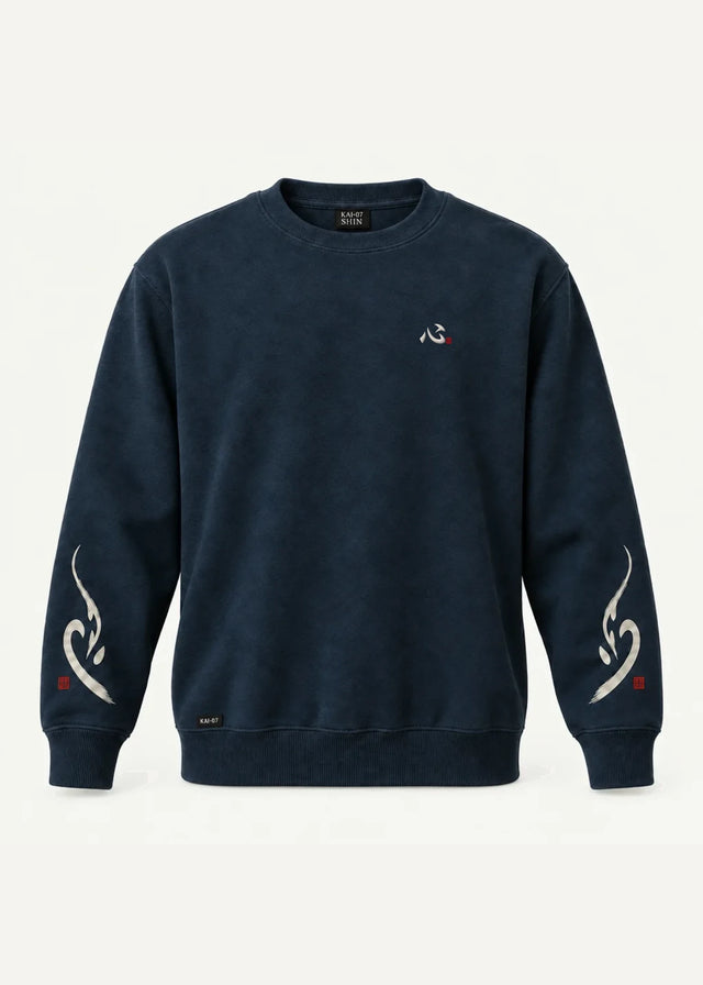 Navy SHIN sweatshirt, women's line; chest embroidery about 50 mm, original proportions