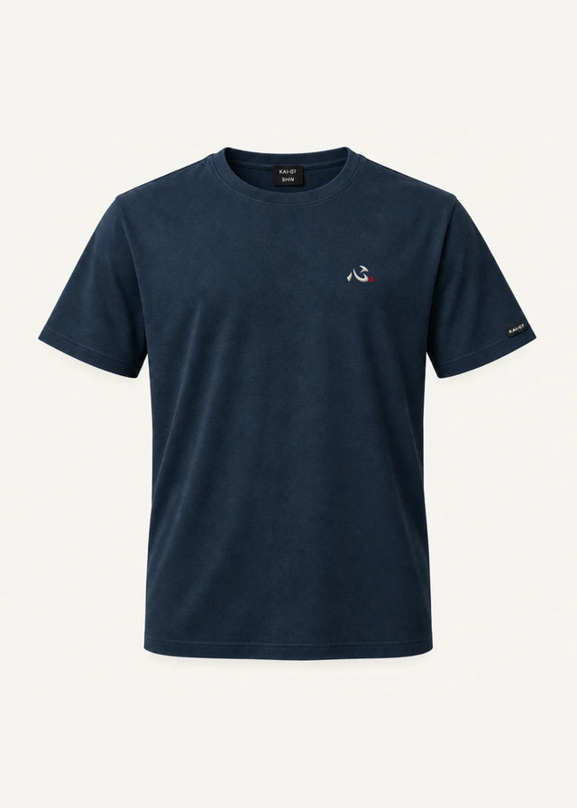 Navy SHIN T-shirt, women's line; chest embroidery about 50 mm, original proportions