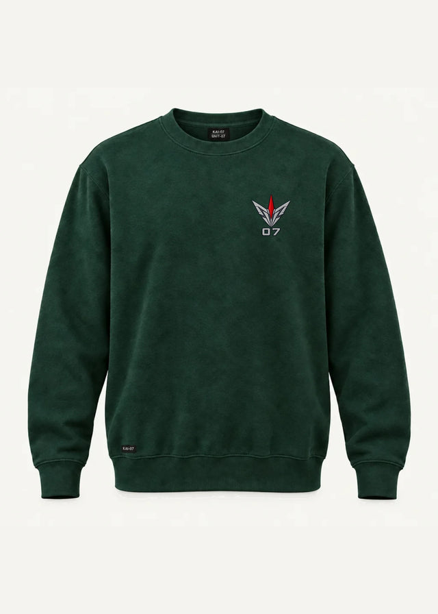 Deep green UNIT-07 sweatshirt, women's line; chest embroidery about 100 mm, original proportions