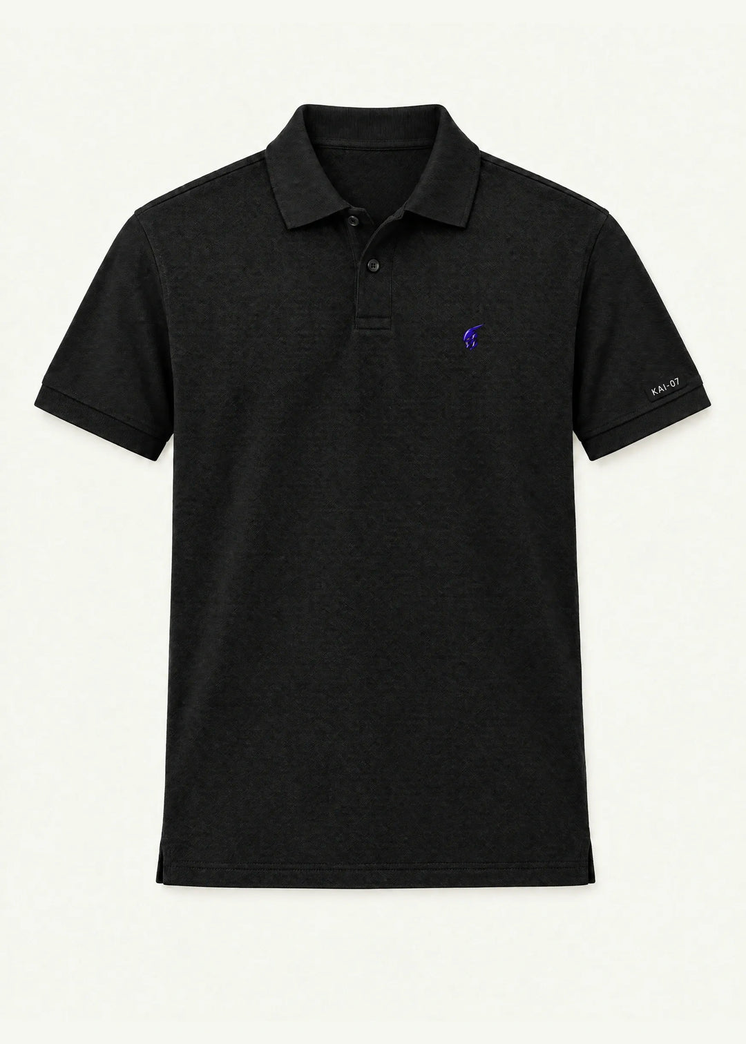 Black KIMI polo, men's line; chest embroidery about 30 mm, original proportions