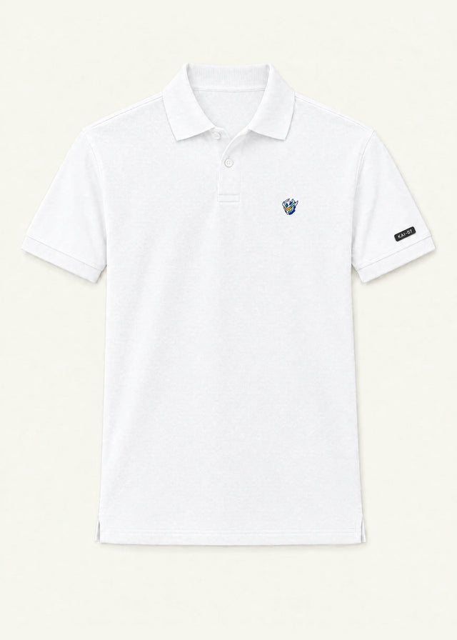 White ORIGIN polo, women's line; chest embroidery about 30 mm, original proportions