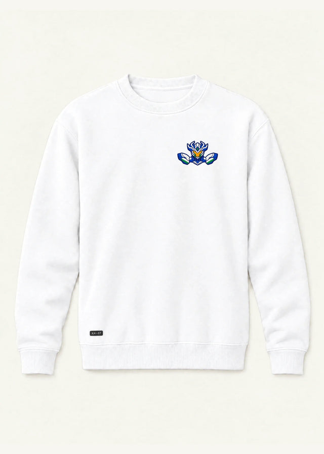 White ORIGIN sweatshirt, men's line; chest embroidery about 100 mm, original proportions