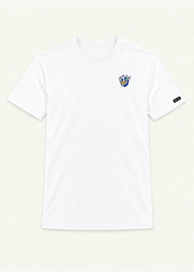White ORIGIN T-shirt, women's line; chest embroidery about 50 mm, original proportions