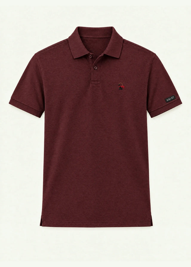 Burgundy RAGÚ polo, men's line; chest embroidery about 30 mm, original proportions