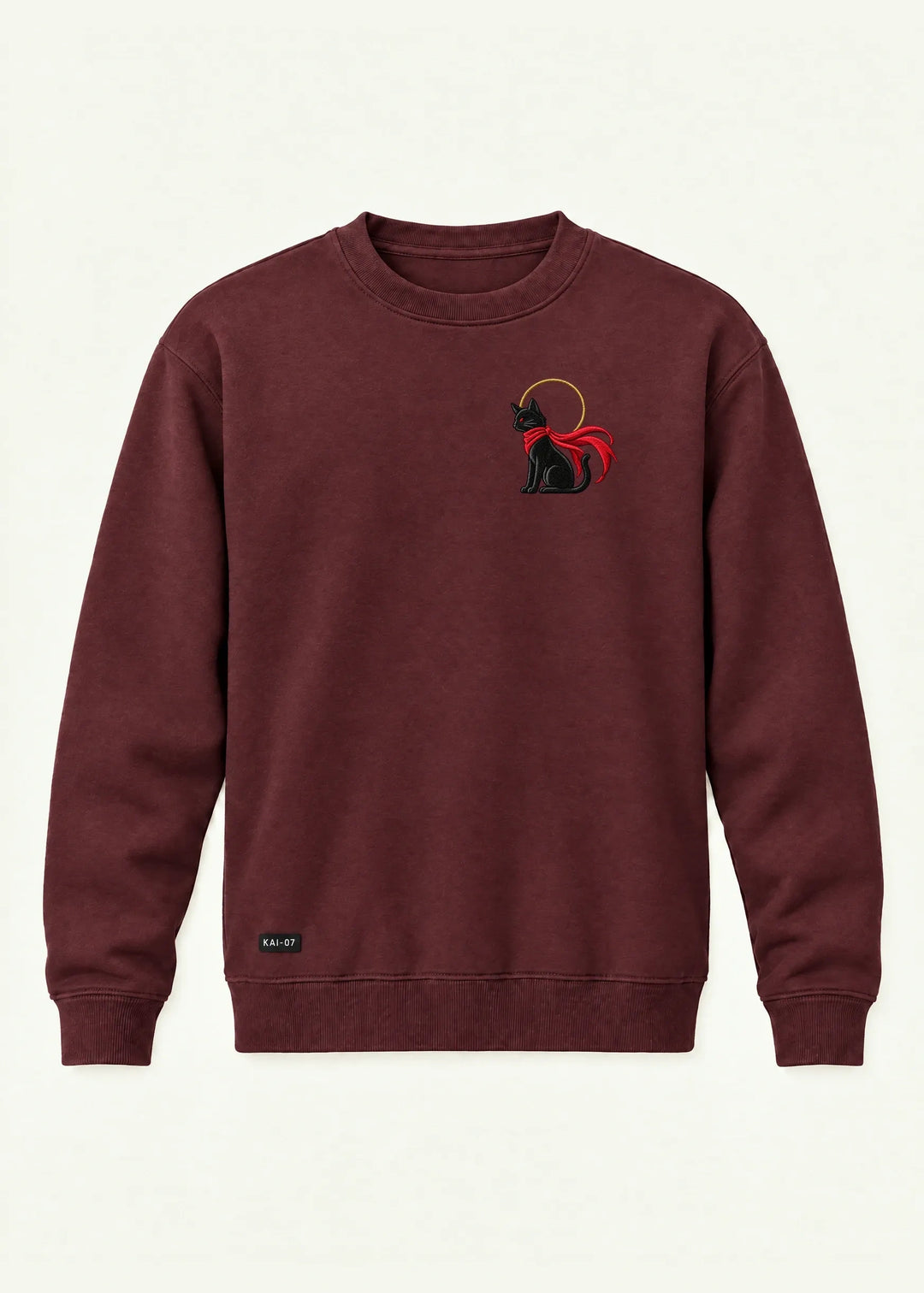 Burgundy RAGÚ sweatshirt, men's line; chest embroidery about 100 mm, original proportions