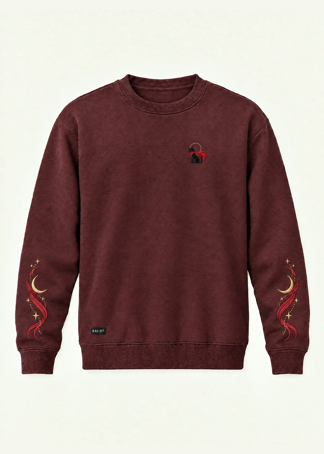 Burgundy RAGÚ sweatshirt, women's line; chest embroidery about 50 mm, original proportions