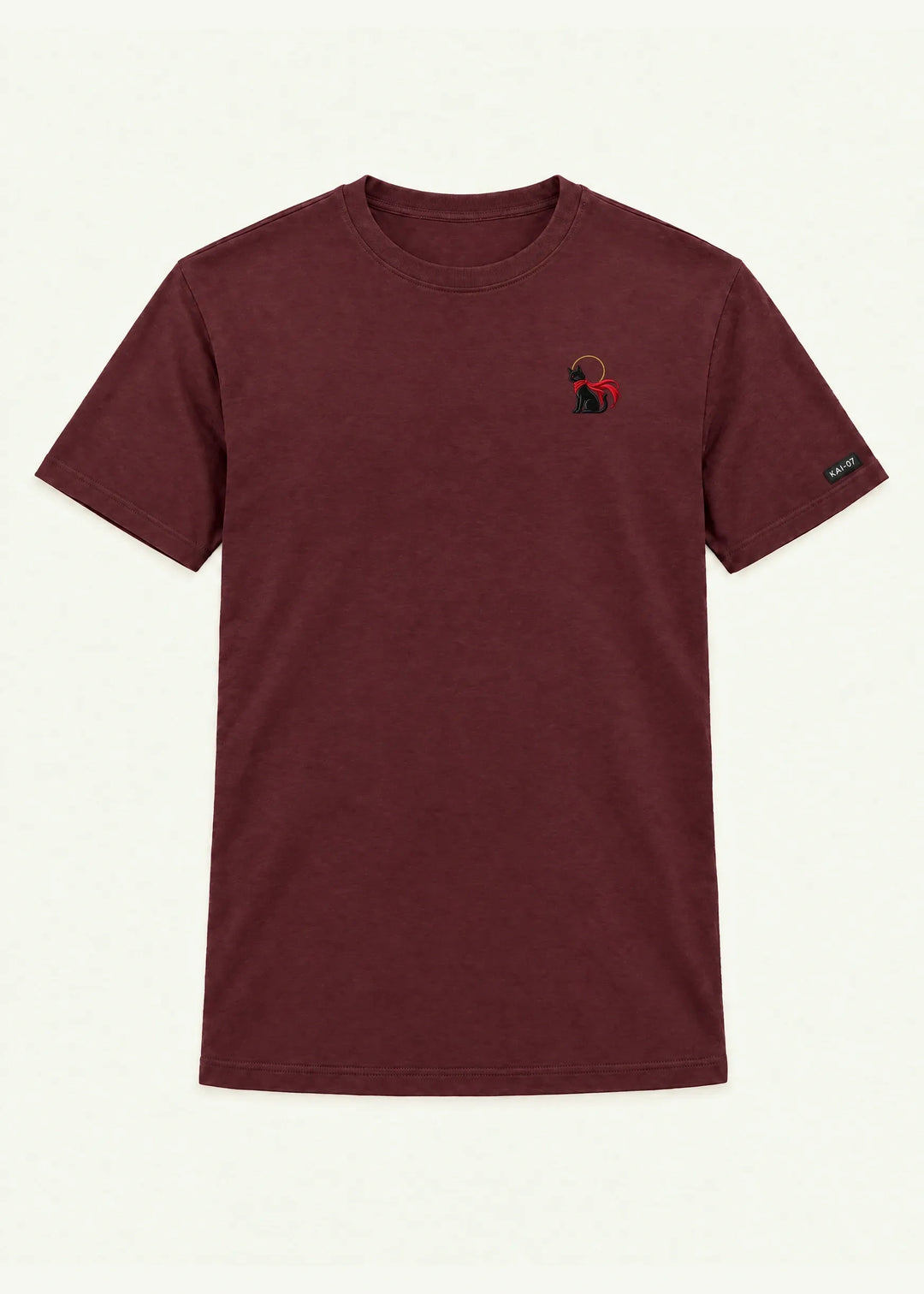 Burgundy RAGÚ T-shirt, men's line; chest embroidery about 50 mm, original proportions
