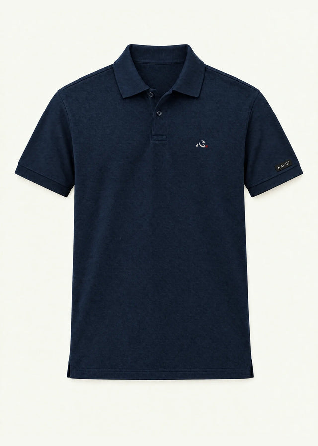 Navy SHIN polo, men's line; chest embroidery about 30 mm, original proportions