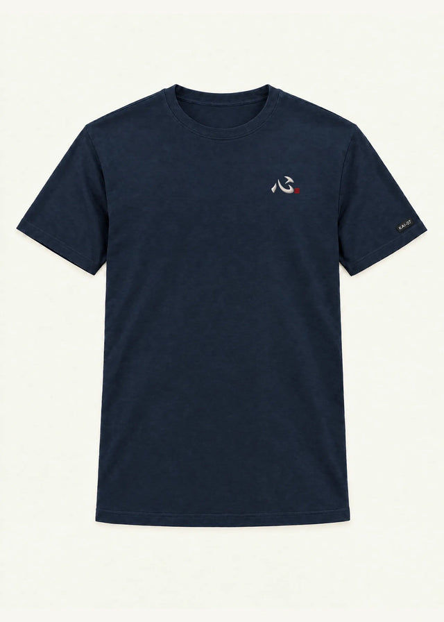 Navy SHIN T-shirt, men's line; chest embroidery about 50 mm, original proportions