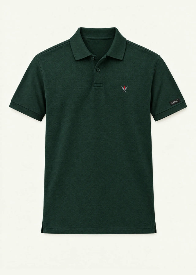 Deep green UNIT-07 polo, women's line; chest embroidery about 30 mm, original proportions