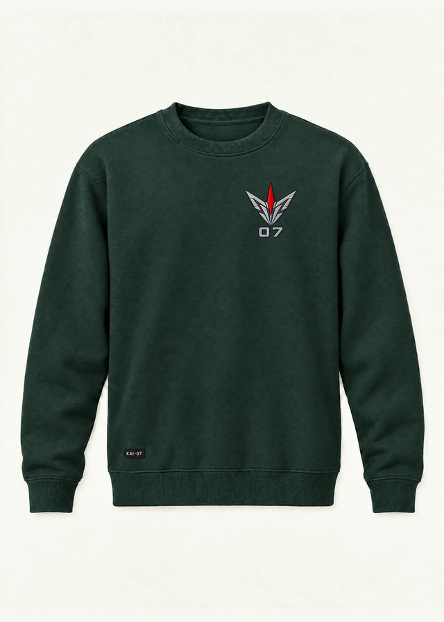Deep green UNIT-07 sweatshirt, men's line; chest embroidery about 100 mm, original proportions